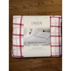 Linden Street Queen Sheet Set 100% Cotton Red Gingham NEW